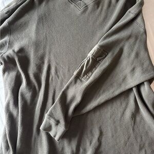 Olive Green Waffle Knit Long Sleeve Shirt